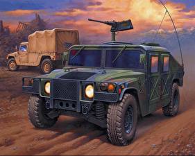 デスクトップの壁紙、、戦闘車両、描かれた壁紙、Hummer HMMWV M998 & M1025、陸軍