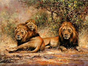 Wallpapers Big cats Lion Painting Art Animals