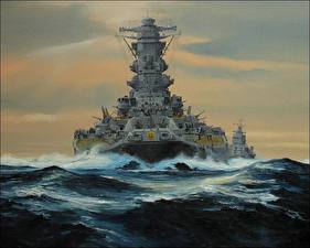 Desktop hintergrundbilder Schiff Gezeichnet IJN Yamato Heer