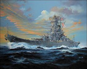デスクトップの壁紙、、船、描かれた壁紙、IJN Yamato、陸軍