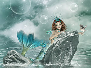 Hintergrundbilder Meerjungfrauen  3D-Grafik Fantasy Mädchens