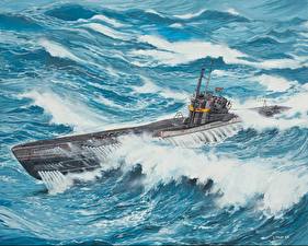 Photo Ship Painting Art U-Boot Typ VII C/41 Army