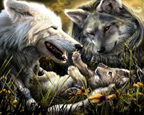 Hintergrundbilder Magische Tiere Babys Wölfe Fantasy