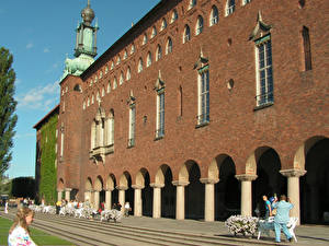 Обои Здания Швеция Стокгольм. Городская ратуша город