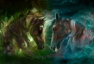 Bakgrundsbilder på skrivbordet Magiska djur Hästar Fantasy