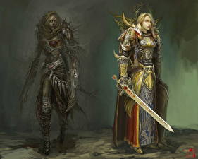Pictures Warrior Swords Armour Fantasy Girls