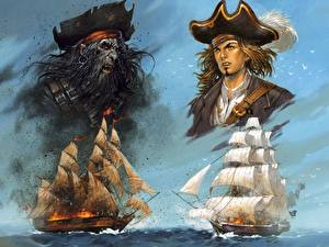 Bakgrundsbilder på skrivbordet En pirat Fartyg Segelfartyg Hatt Fantasy