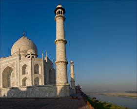 Bakgrundsbilder på skrivbordet Tempel Indien Taj Mahal Moské Ett torn  stad