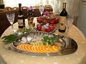 Tapety na pulpit Ustawienie stołu Owoce morza Ryba - Jedzenie Pokrojone żywność