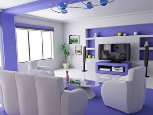 Fotos Innenarchitektur High-Tech stil Sofa Sessel Fernsehgerät