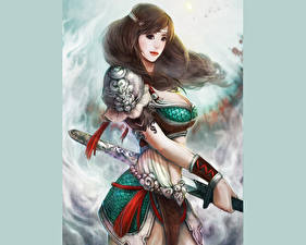 Wallpapers Warriors Swords Armor Fantasy Girls