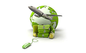 Bilder Flugzeuge Globus Koffer Tourismus 3D-Grafik