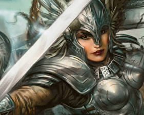 Wallpaper Warrior Armor Swords Fantasy Girls
