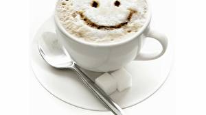 Bureaubladachtergronden Dranken Koffie Cappuccino Smiley gezicht Voedsel