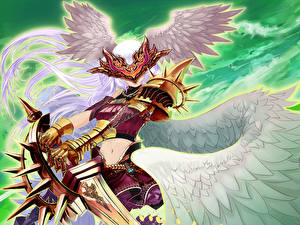 Bilder Engeln Schwert Rüstung Fantasy Mädchens