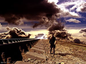 Bureaubladachtergronden Spoorwegen Stenen Wolken Fantasy