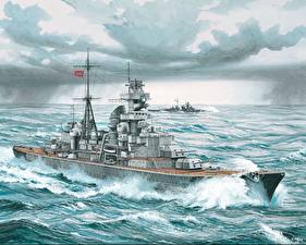 デスクトップの壁紙、、船、描かれた壁紙、KMS Prinz Eugen、陸軍