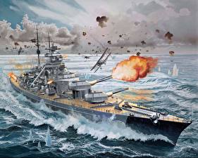 Bakgrundsbilder på skrivbordet Fartyg Målade KMS Bismarck Militär