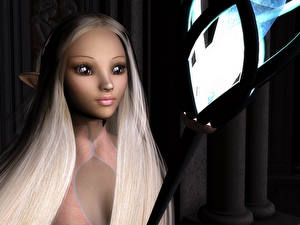 Fotos Elfen Magierstab 3D-Grafik Fantasy Mädchens