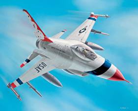 Bureaubladachtergronden Vliegtuigen Getekende F-16 Fighting Falcon
