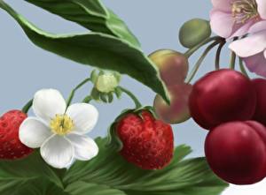 Bakgrunnsbilder Frukt Jordbær Kirsebær Mat