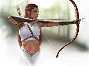 Papel de Parede Desktop Guerreiros Arqueiros Flechas Arco arma Fantasia Meninas