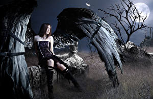 Bakgrundsbilder på skrivbordet Gotisk fantasi Ängel Fantasy Unga_kvinnor