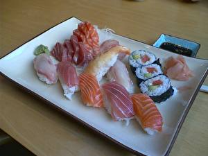 Bureaubladachtergronden Zeevruchten Sushi spijs