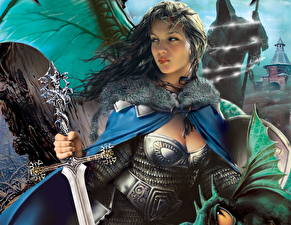 Pictures Warriors Armor Swords Fantasy Girls