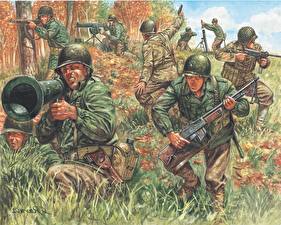 桌面壁纸，，士兵，绘制壁纸，來自美國，2ND WW. American Infantry，陆军