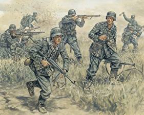 デスクトップの壁紙、、兵、描かれた壁紙、German Infantry、陸軍