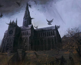 Bakgrundsbilder på skrivbordet Gotisk fantasi Tempel Ett torn Fantasy