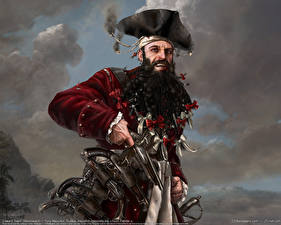 Bakgrundsbilder på skrivbordet En pirat Män Pistol Hatt Fantasy