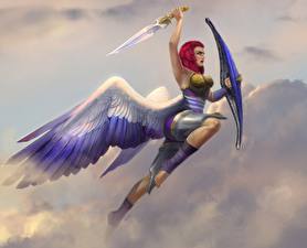 Hintergrundbilder Engeln Schwert Schild (Schutzwaffe) Fantasy Mädchens