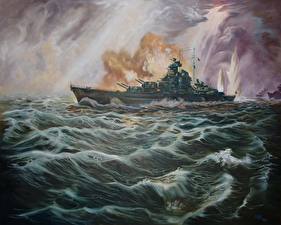 Pictures Ship Painting Art KMS Bismarck Army