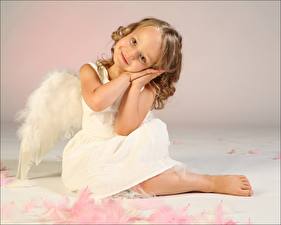Pictures Angel Little girls Wings Staring Children