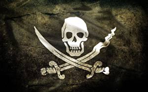 Bureaubladachtergronden Een piraat Schedels Vlag Sabel Fantasy
