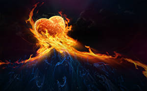 Фотография Огонь День всех влюблённых Сердце 3D Графика