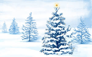 Bureaubladachtergronden Winter Een boom Kerstboom Spar sparren Sneeuw Natuur