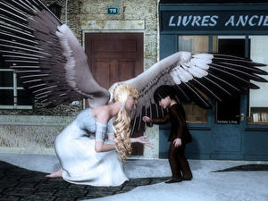 Bakgrundsbilder på skrivbordet Ängel 3D grafik Fantasy Unga_kvinnor