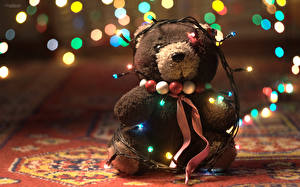 Papel de Parede Desktop Brinquedos Urso de pelúcia Luzes de Natal