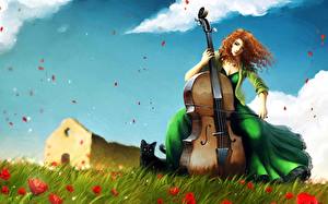 Hintergrundbilder Cello Fantasy Mädchens