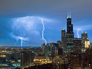 Bakgrundsbilder på skrivbordet USA Chicago stad Blixtar Städer