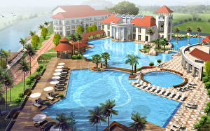 Image Building Pools Hotel Design 3D Graphics