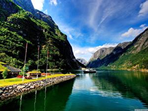 桌面壁纸，，山，挪威，峡湾，Naeroy-fjord，大自然