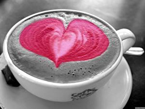 Картинка Напиток Кофе Капучино кофе с сердечком Пища