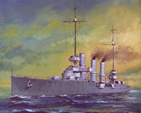 Bakgrundsbilder på skrivbordet Målade Fartyg SMS Elbing Militär