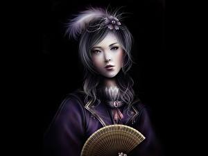 Picture Hand fan  young woman Girls