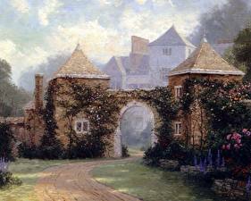 Wallpapers Pictorial art Thomas Kinkade entrance to the manor house