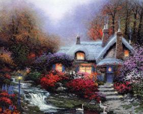 Pictures Pictorial art Thomas Kinkade evening at swanbrooke cottage